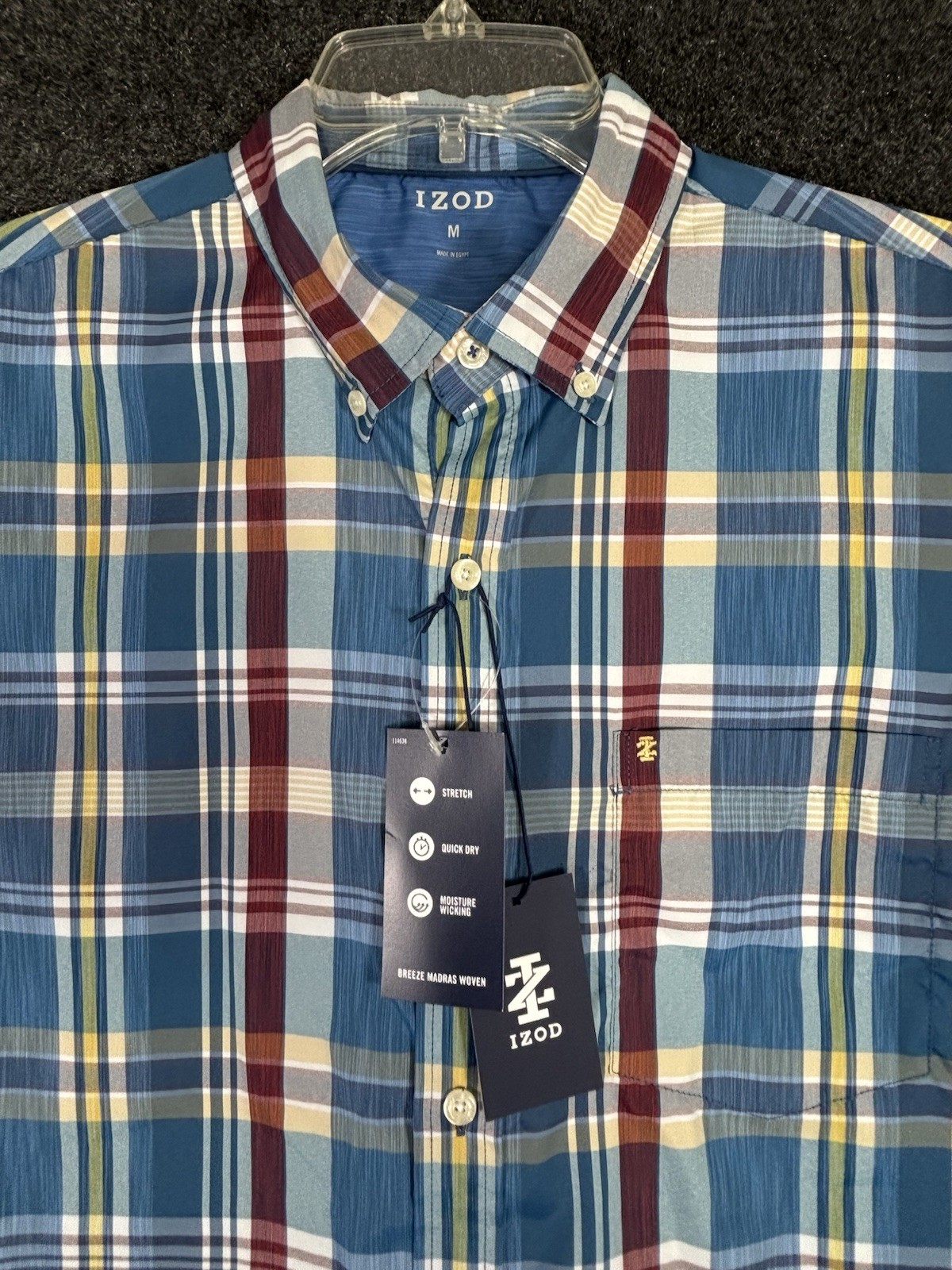 Izod Mens Medium Short Sleeve Button Plaid Shirt