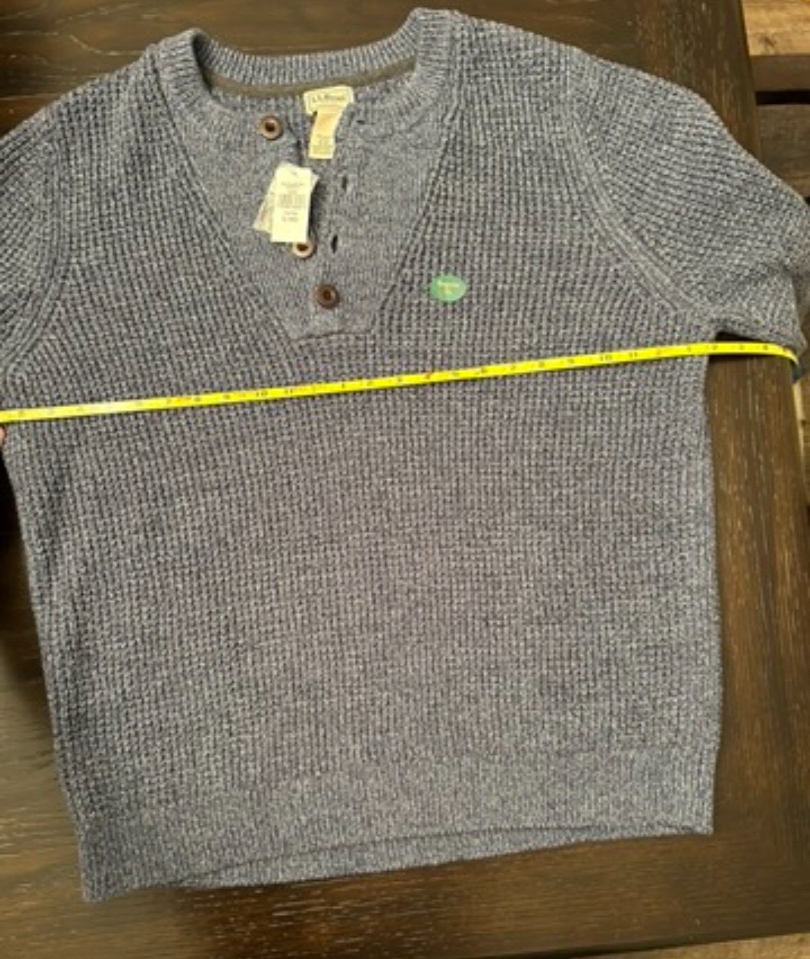 LL Bean Fisherman Sweater Mens XL Reg Henley, Blue 100% Organic Cotton Button