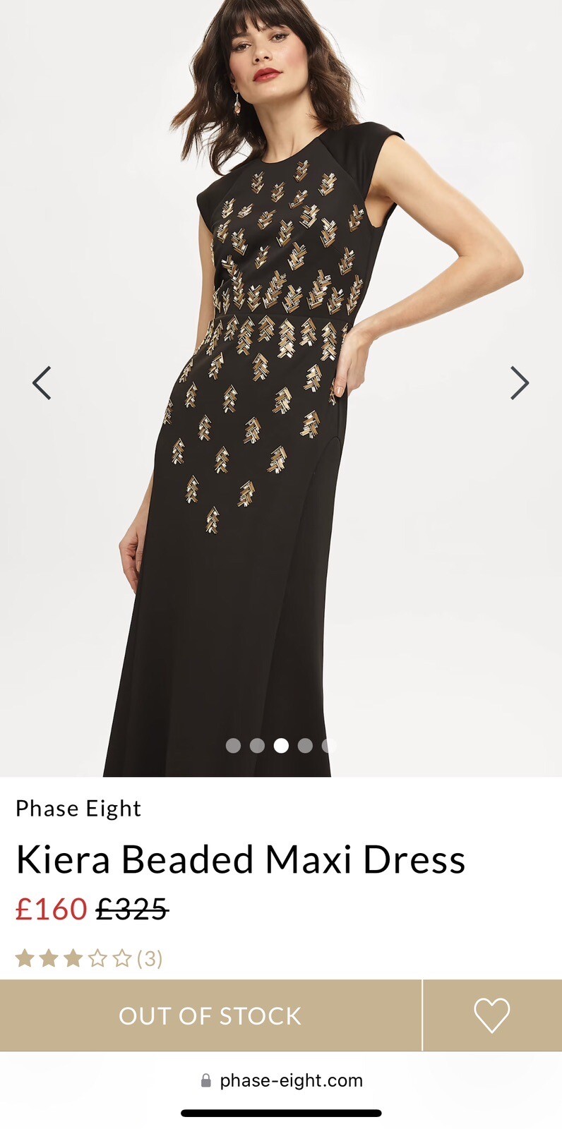 £325 Phase Eight “Kiera” Beaded Maxi Dress Black Gold Beading Size 8 10