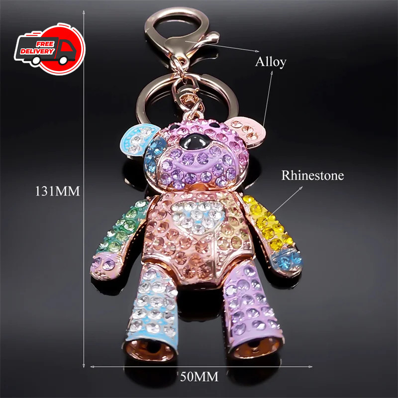 Cute Sweet Colorful Full Crystal Big Bear Key Chain Alloy Rhinestone Fashion Bag
