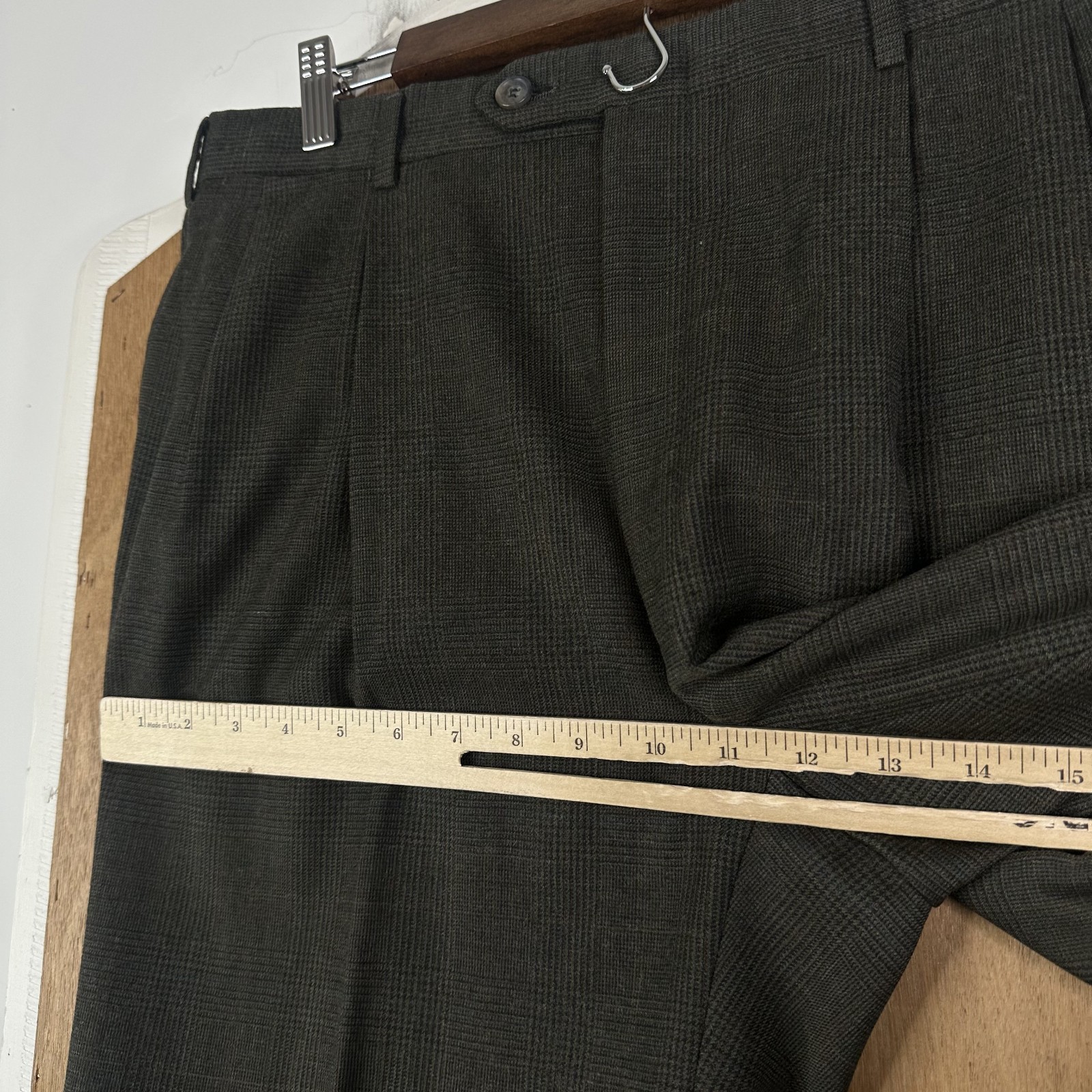 VTG Hart Schaffner Marx Suit Mens 40R Brown Glen Check 2 Button Wool Pants 34×29
