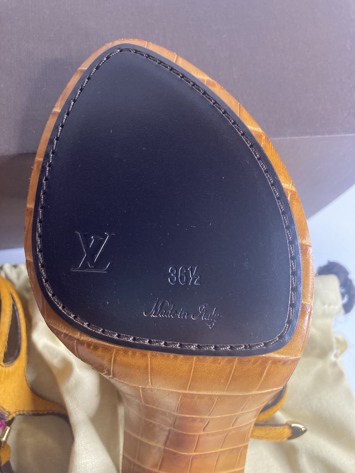 New LOUIS VUITTON crocodile leathe & pony hide Heel Size 36.5