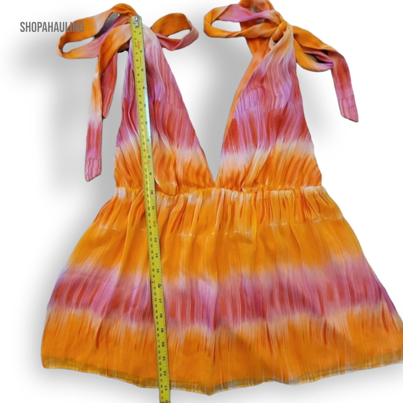 Alice + Olivia – Silk Plunge Orange Pink Neck Tie-up Halter Blouse – Size Medium
