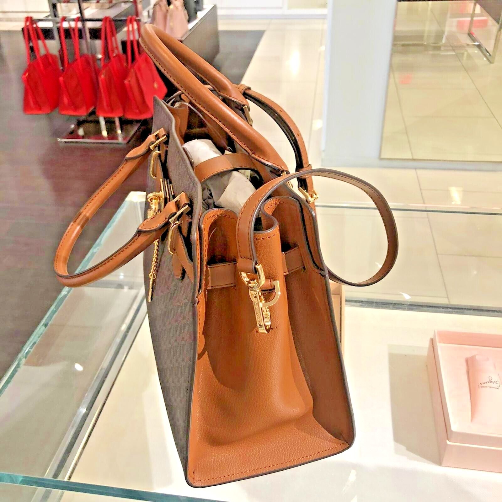 MICHAEL KORS HAMILTON MEDIUM SATCHEL SHOULDER BAG BROWN HANDBAG PURSE MESSENGER