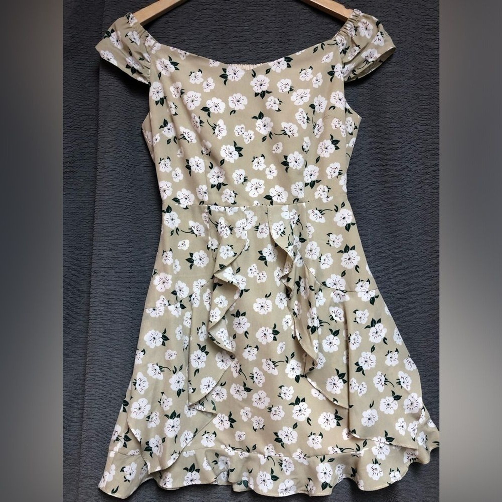 Sugar lips small boat neck off shoulder neck line with curtain ruffle
