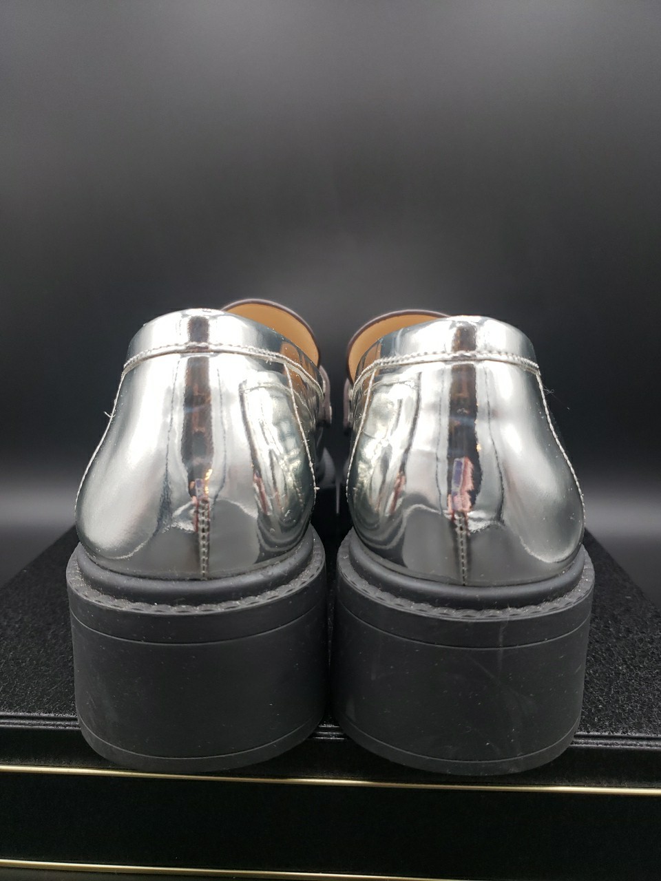Never Worn COACH Women’s Leah Platform Loafer Flats, size 8, Silver, Mirror