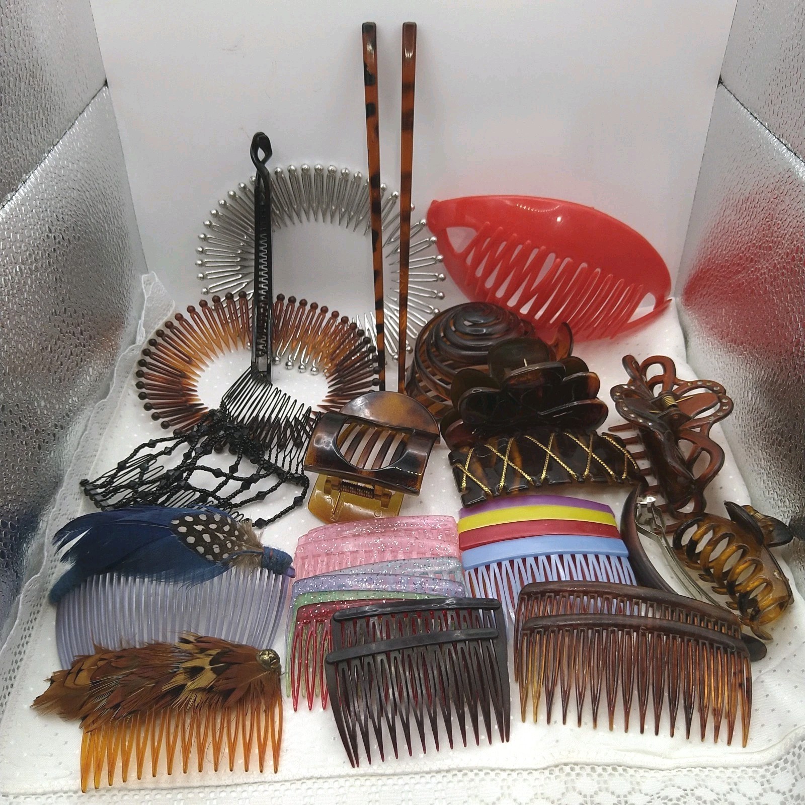 80s Hair Lot Claws Banana Clips Bun Chop Stick Barrette Side Comb Tortoise 30pcs