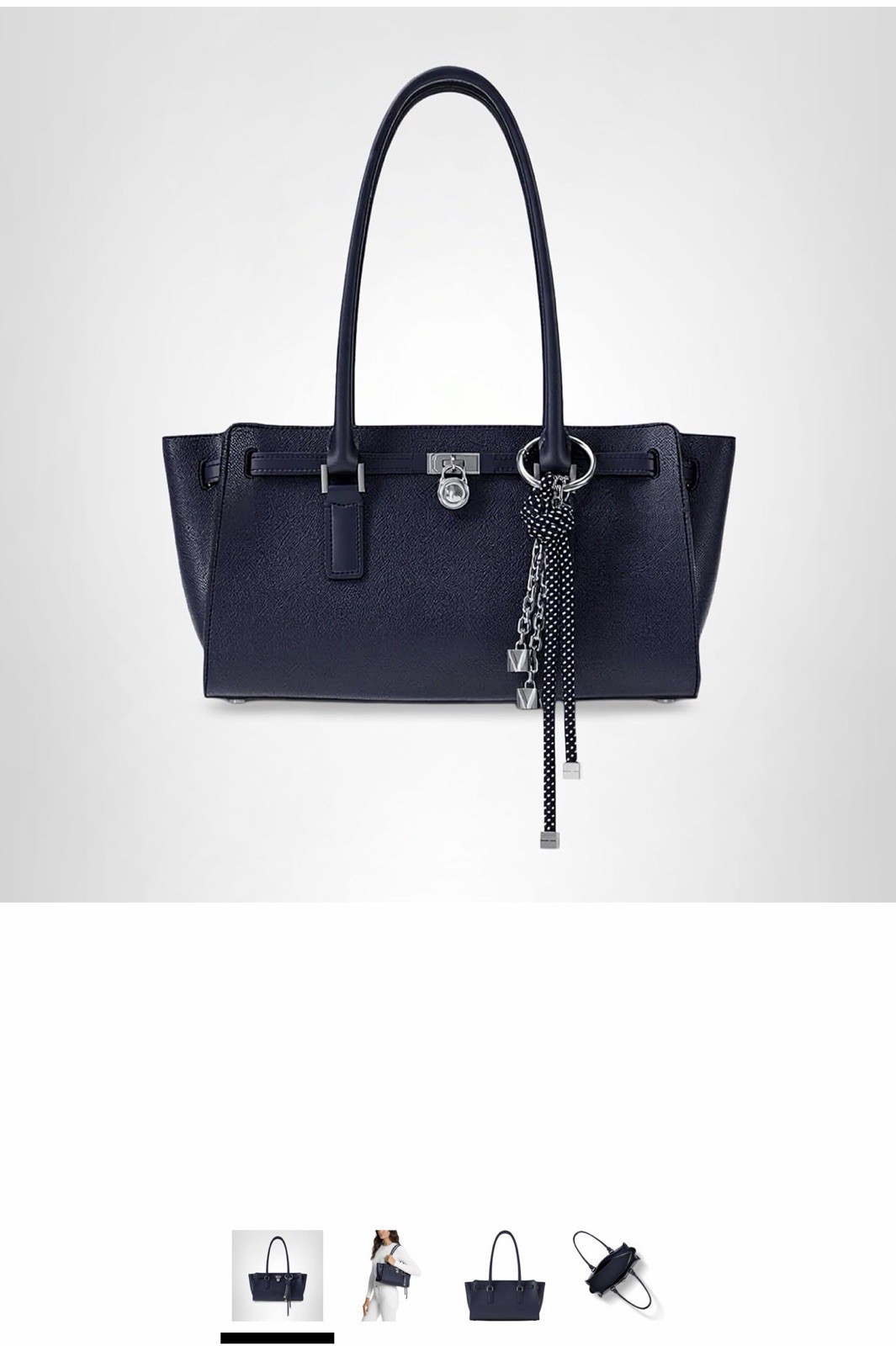 NWT Michael Kors Hamilton Moderne Navy Leather Shoulder Tote W Charm
