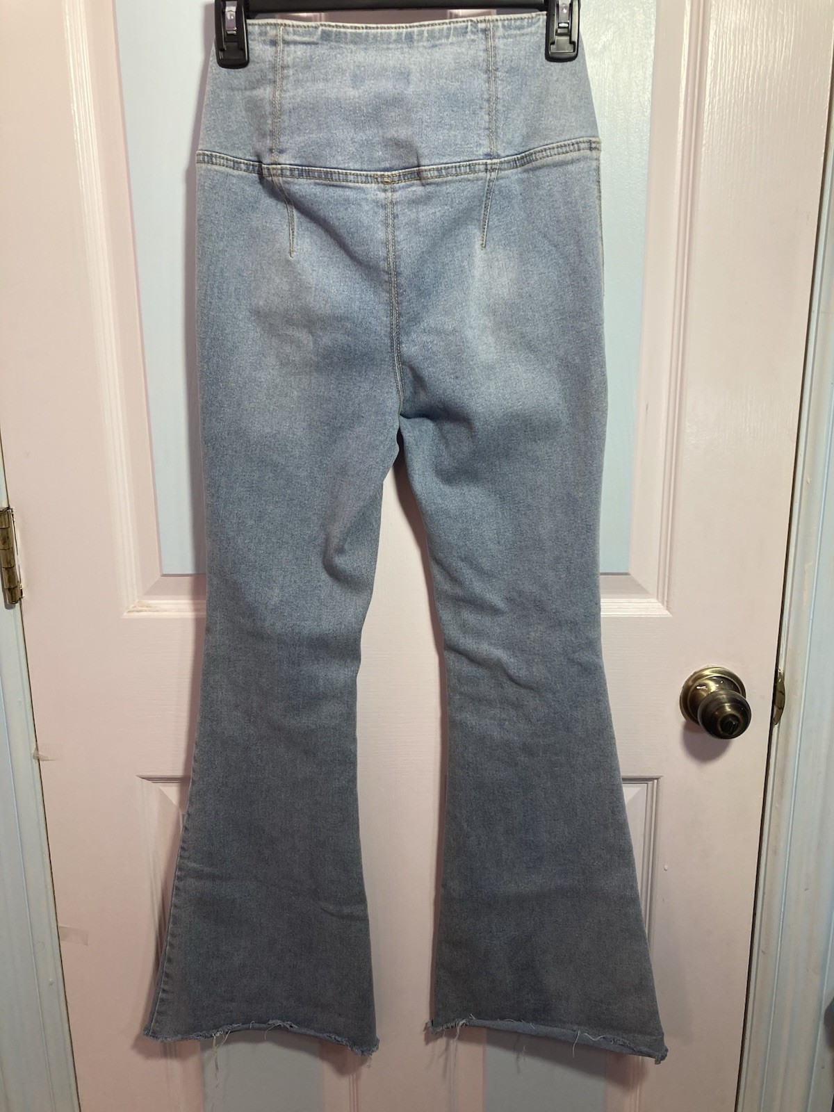 Vanilla Star Women’s Light Wash Blue Solid Flared Denim Jeans Size S Vintage