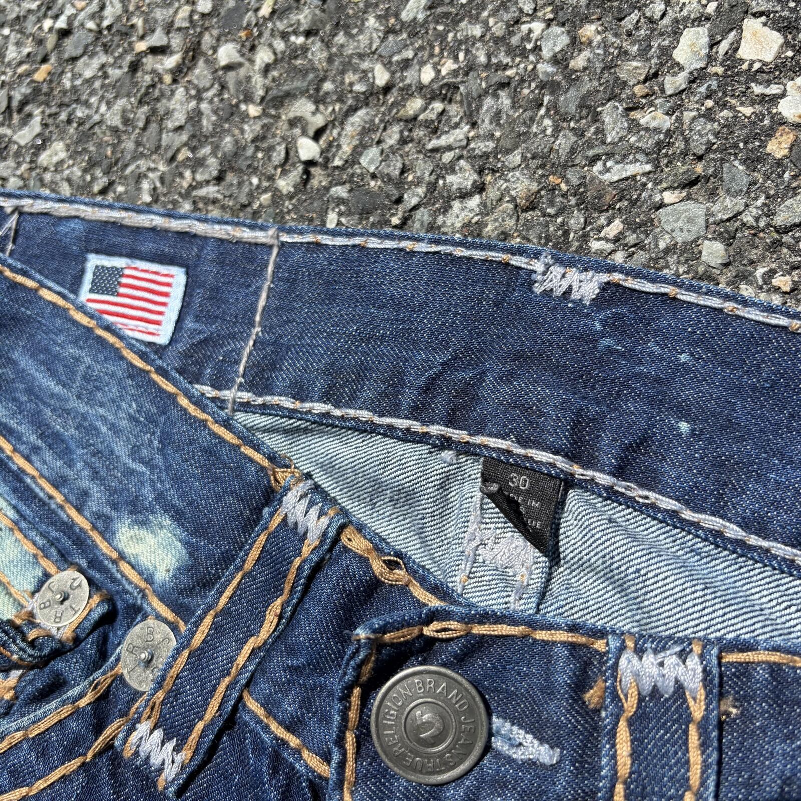 True Religion Ricky Super T Distressed Paint Splatter Jeans