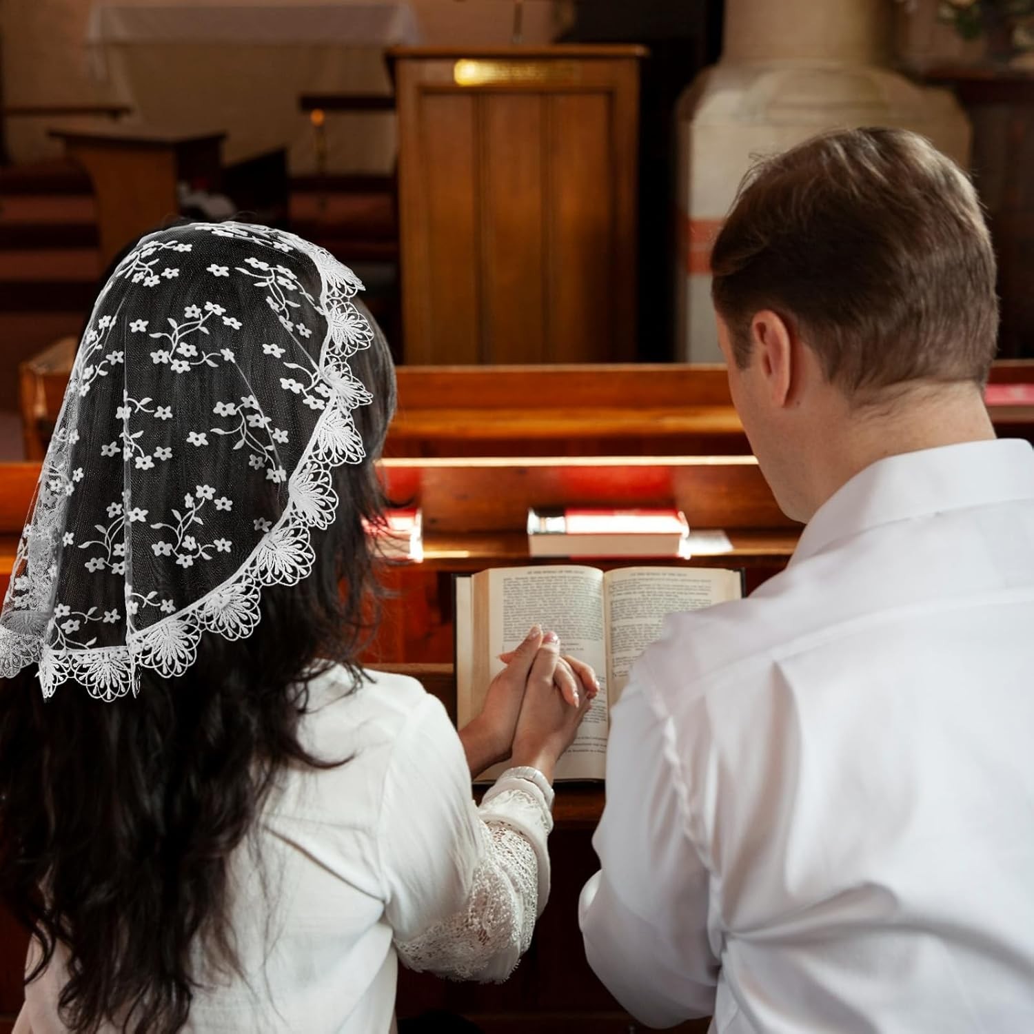 2 Pcs Women Lace Head Coverings Veil Scarf Church Bridal Wedding Black White