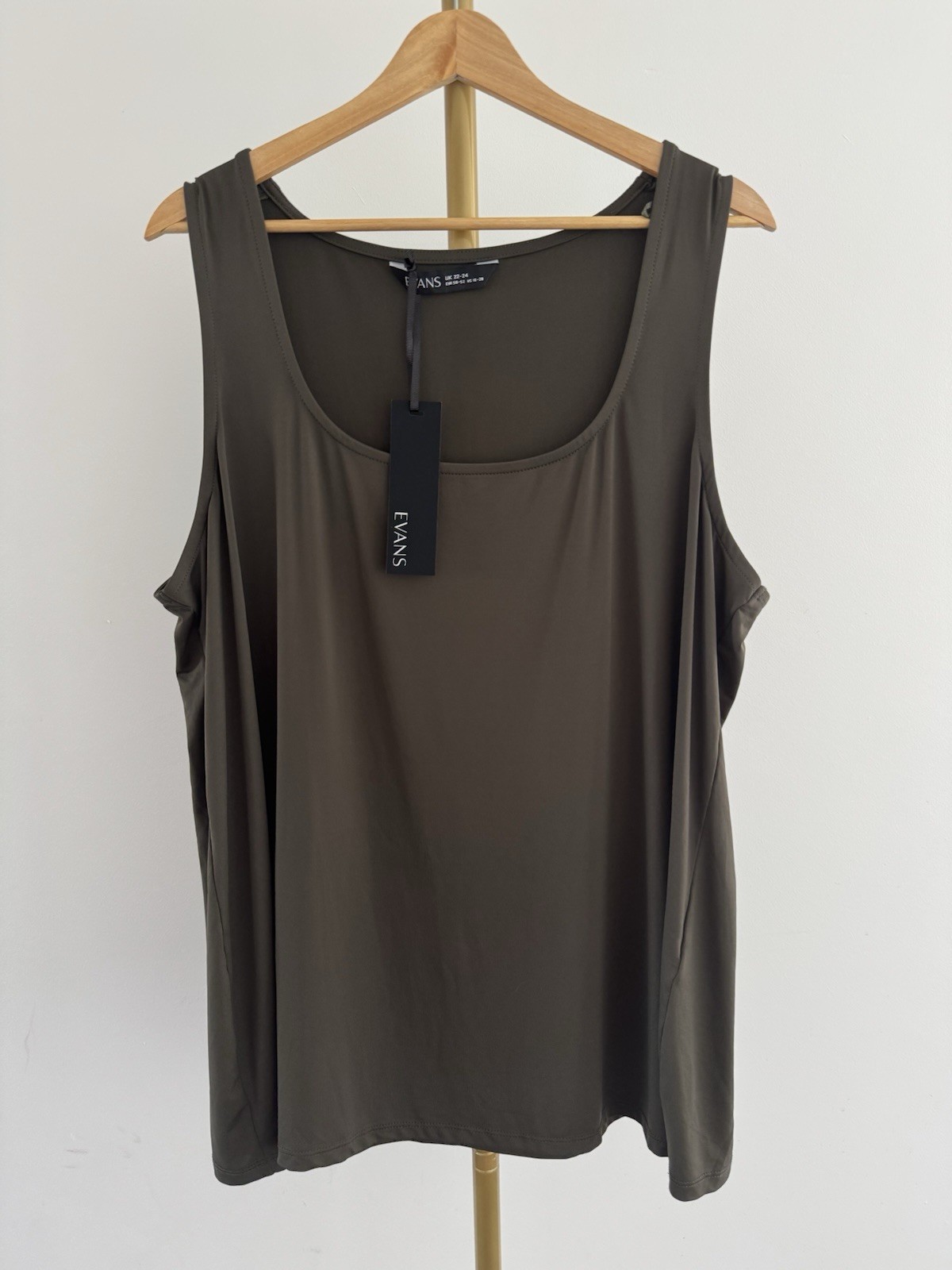 BNWT Evans Khaki Stretch Vest Top Sleeveless Scoop Neck Plus Size UK 22-24