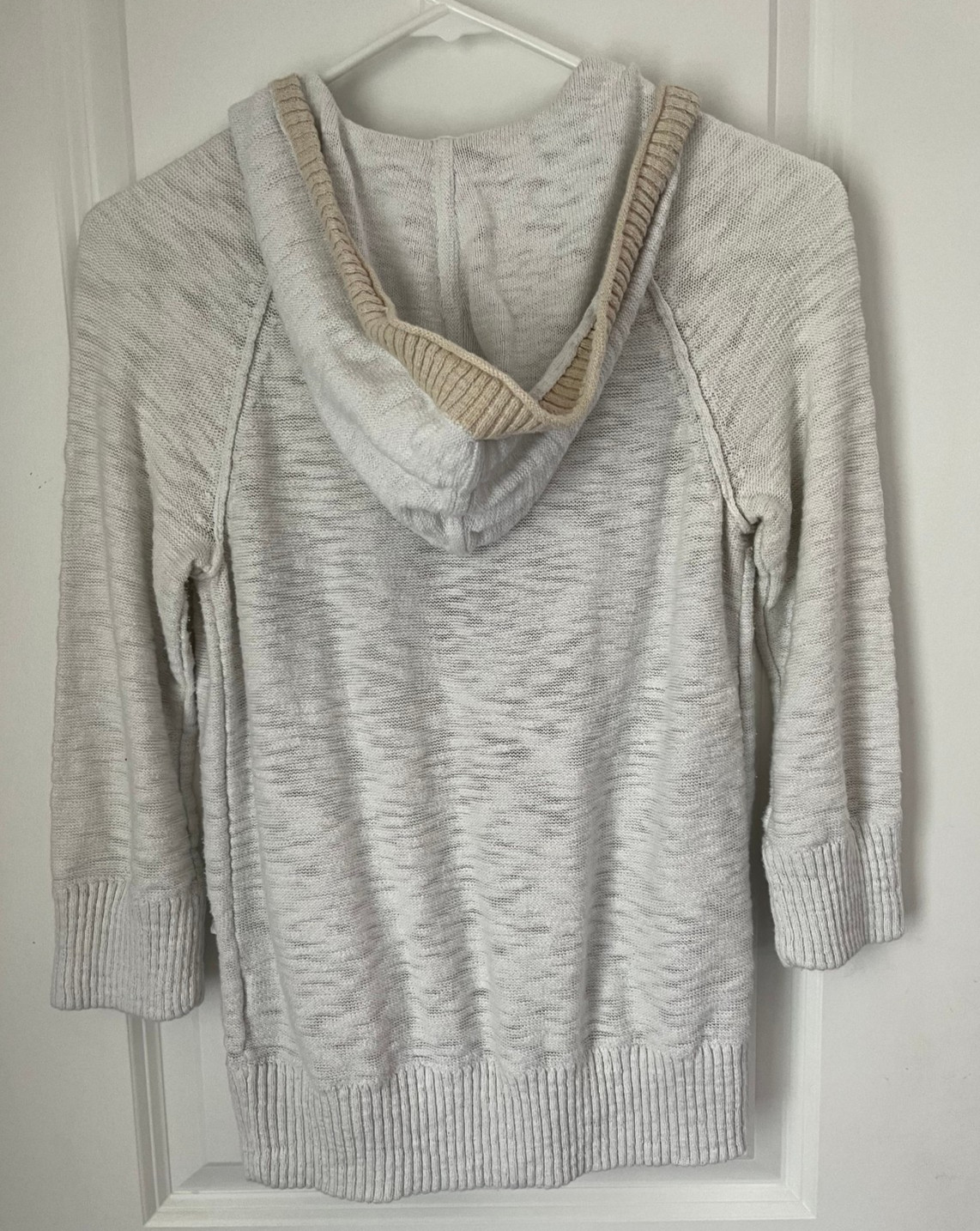 Eddie Bauer Women’s Small White/Tan Zip 3/4 Sleeve Cardigan w/ Hood & Pockets