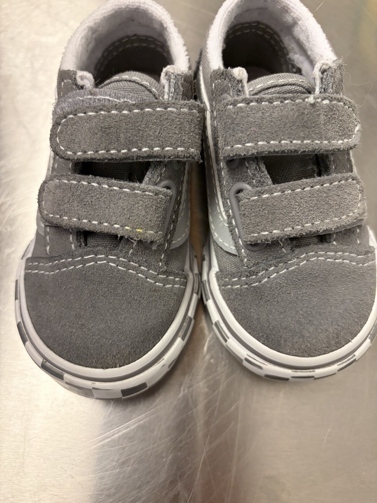 Vans Old Skool Reflective V Toddler Gray Sz 4.5 Hook & Loop Shoes Canvas Checks