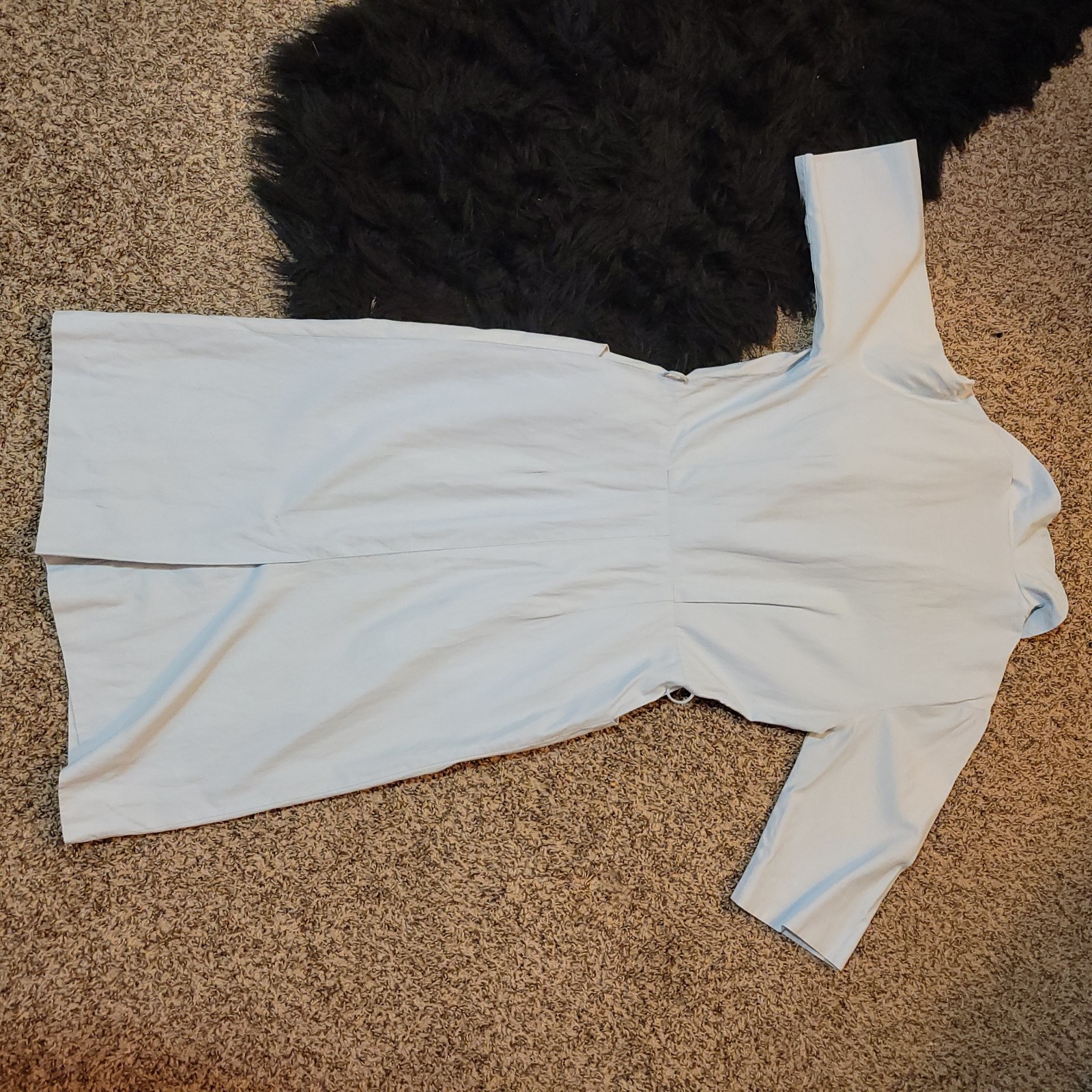 Vintage 40s/50s Light Pastel Blue Dress Collar Button Short Sleeve Knee Length