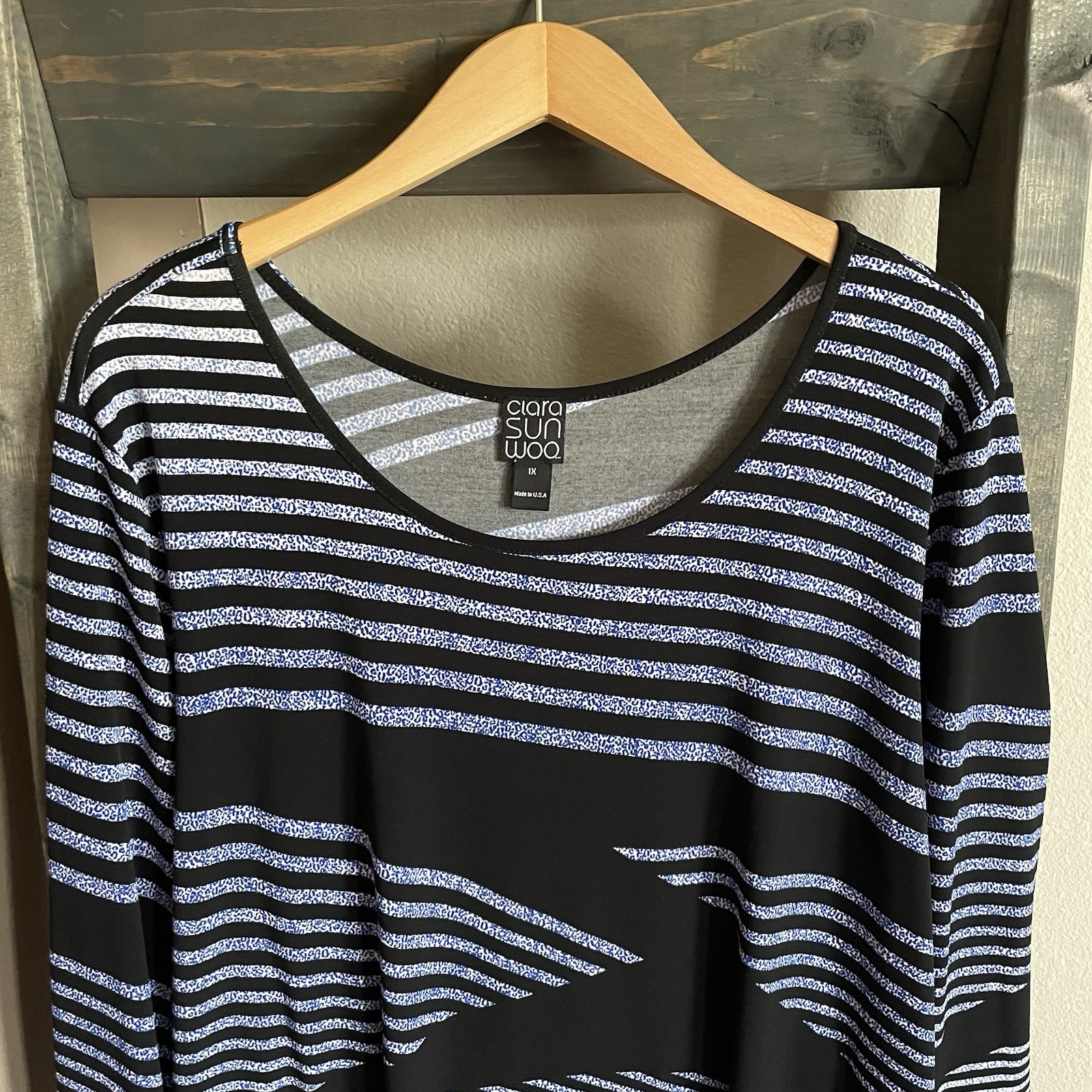 Clara Sun Woo Stripe Asymmetrical Flowy Tunic Top Lagenlook Art Plus Size 1X