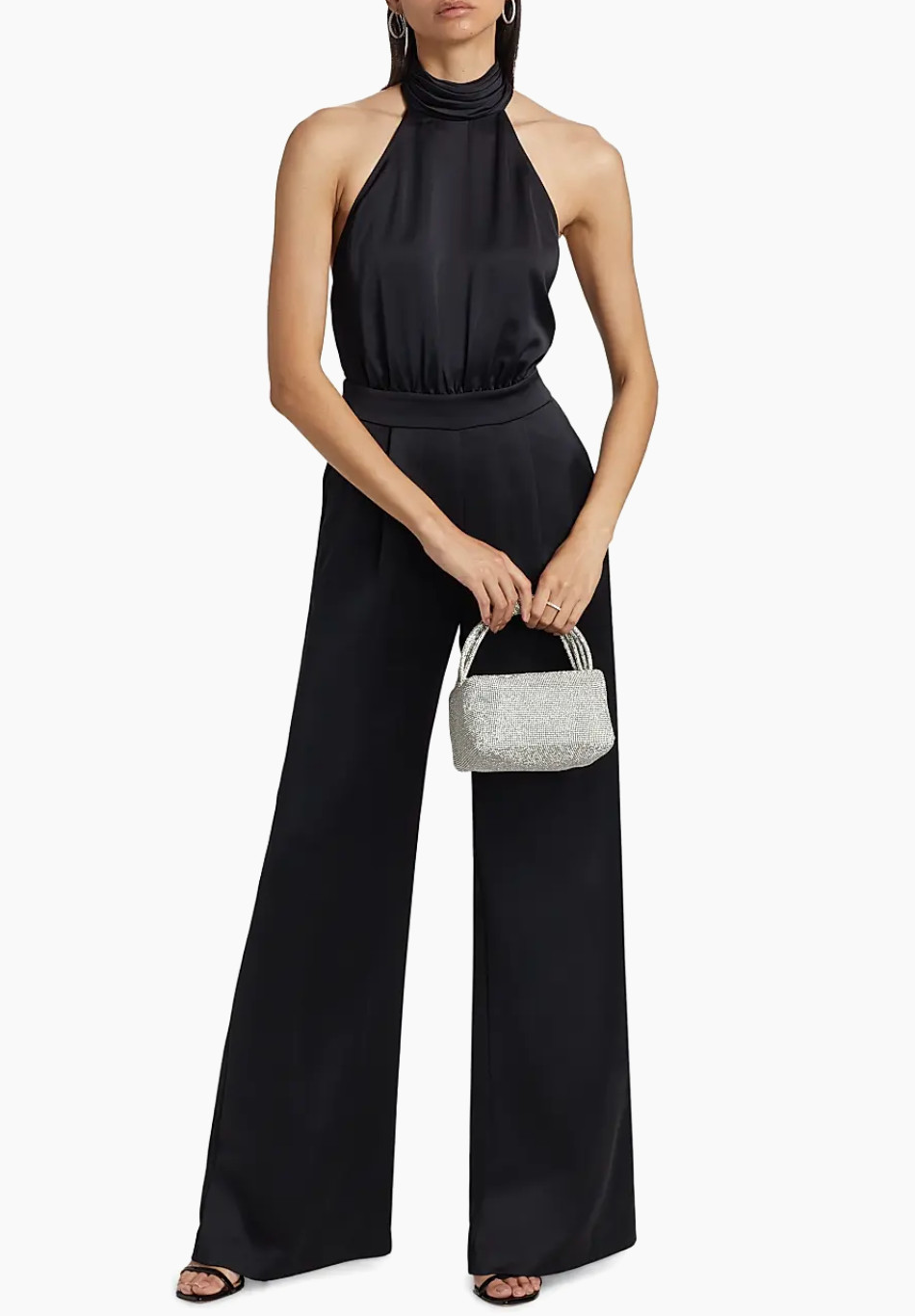 Ramy Brook Tatiana Satin Halter Wide-Leg Jumpsuit Black Sz 2 New $595 NWT