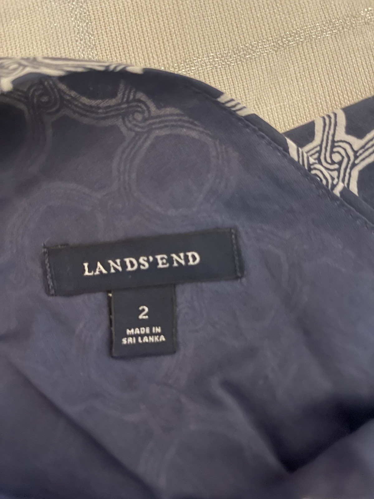 Land’s End Casual Navy Pattern V-neck Lined 100% Baumwolle (cotton) Size 2