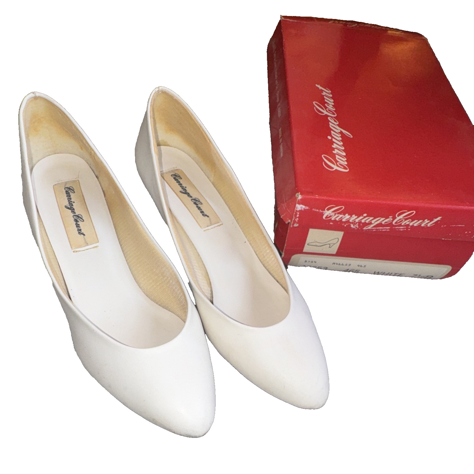 Carriage Court Womens Pumps Heels 7.5 N White Leather Pointed Toe Slip On