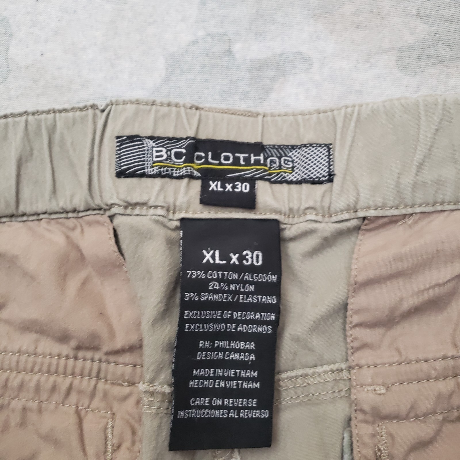 B.C Clothing Convertible Pants Mens XL/30 Tan Cargo Pockets Belted Outdoors