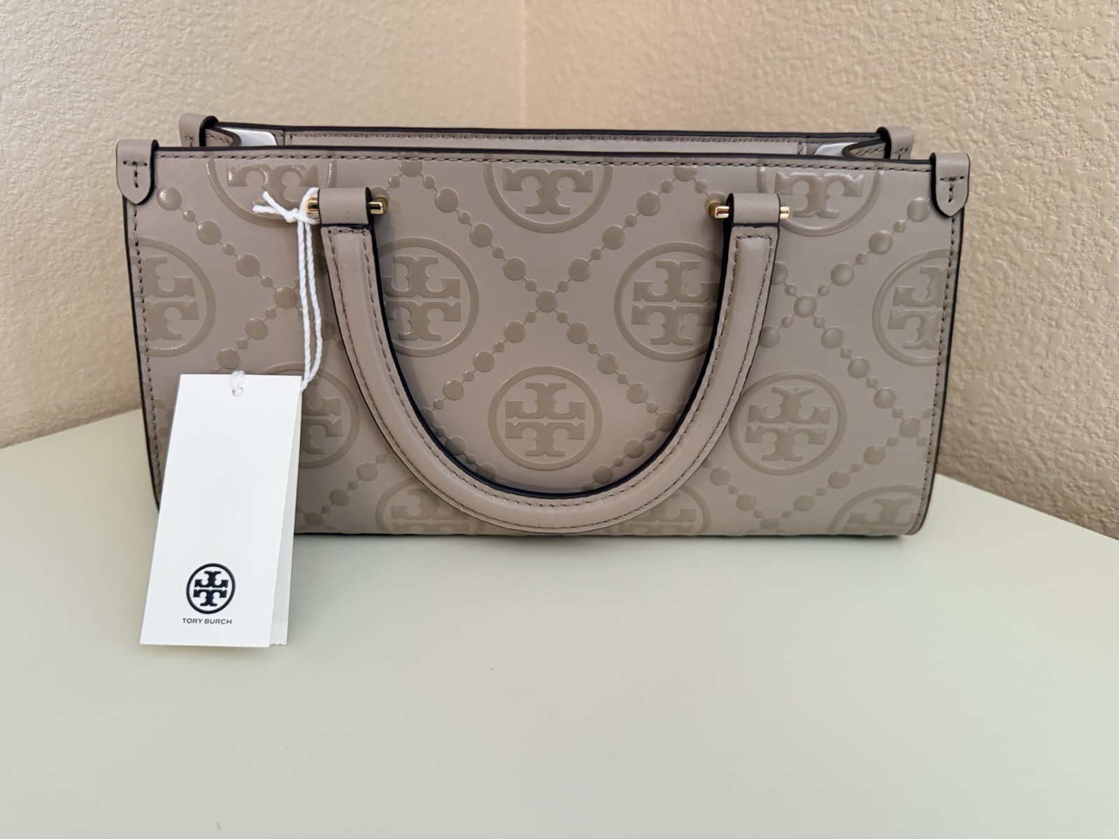 NWT Tory Burch T Monogram Embossed E/W Small Top Handle Bag 164641