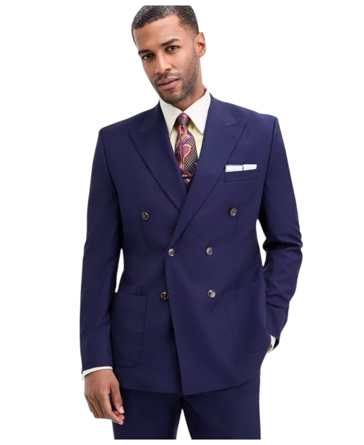 Tayion Mens Classic fit Double Breasted Sport Coat Blazer 44 R Navy Blue Solid