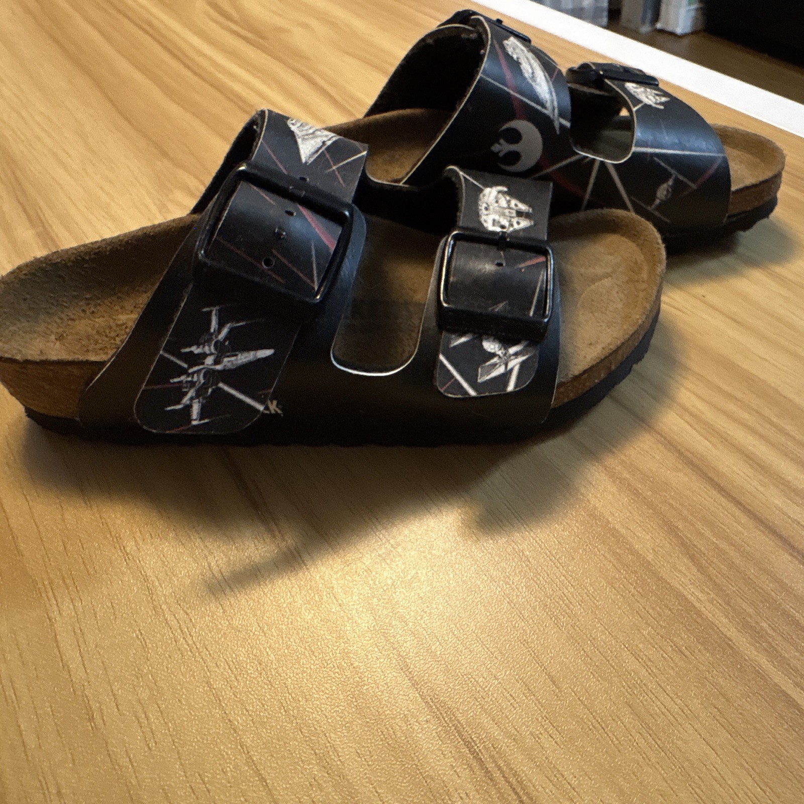 Limited edition Birkenstock 9.5 Black Star Wars Graphic Leather Slide Sandals