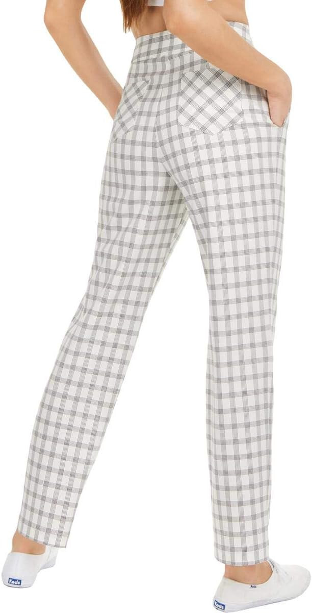 Danielle Bernstein Womens Woven Plaid Dress Pants Black-Ivory 6