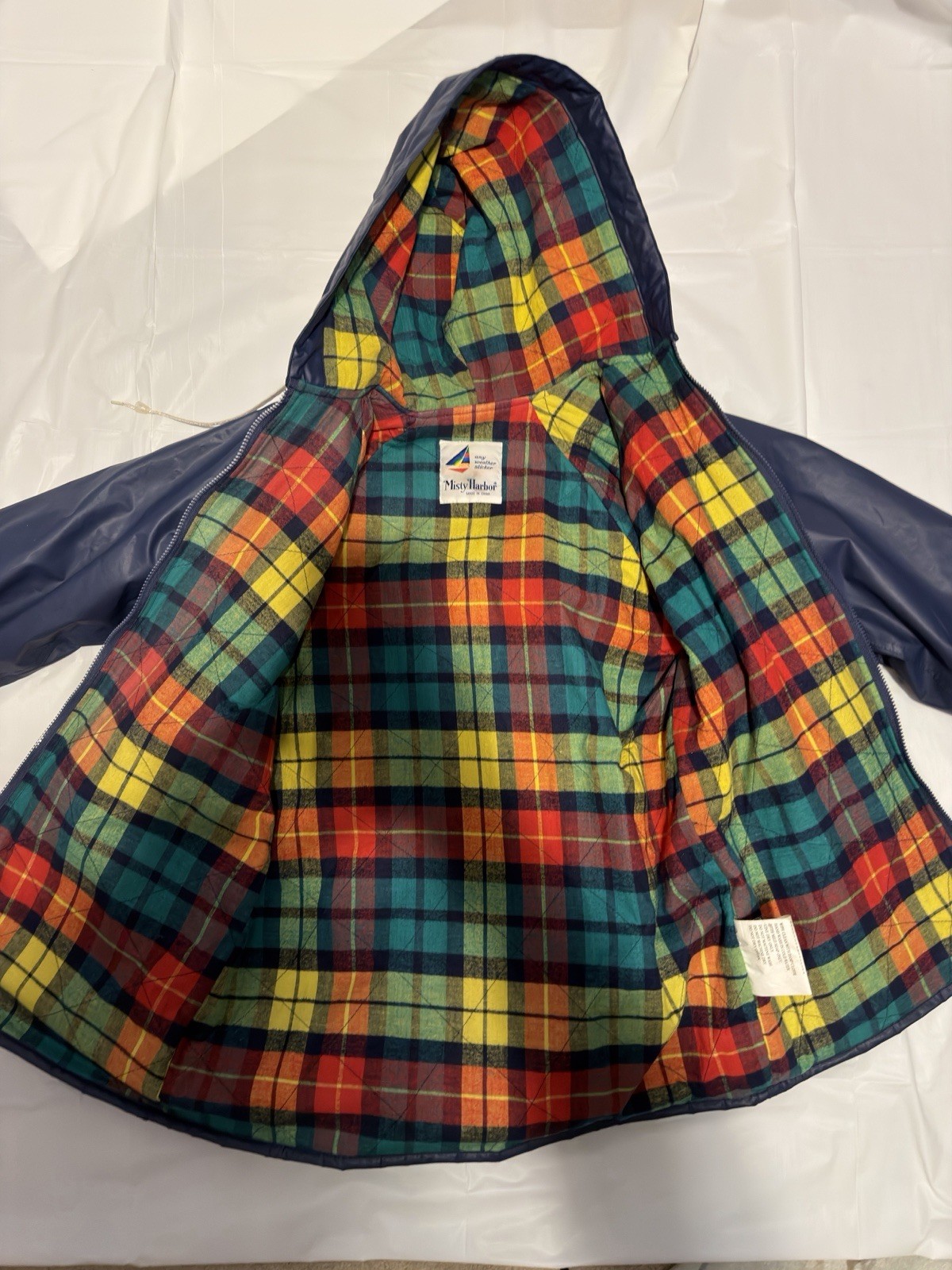 Vintage Misty Harbor Blue Hooded Rain Coat Plaid Flannel Any Time Jacket Small