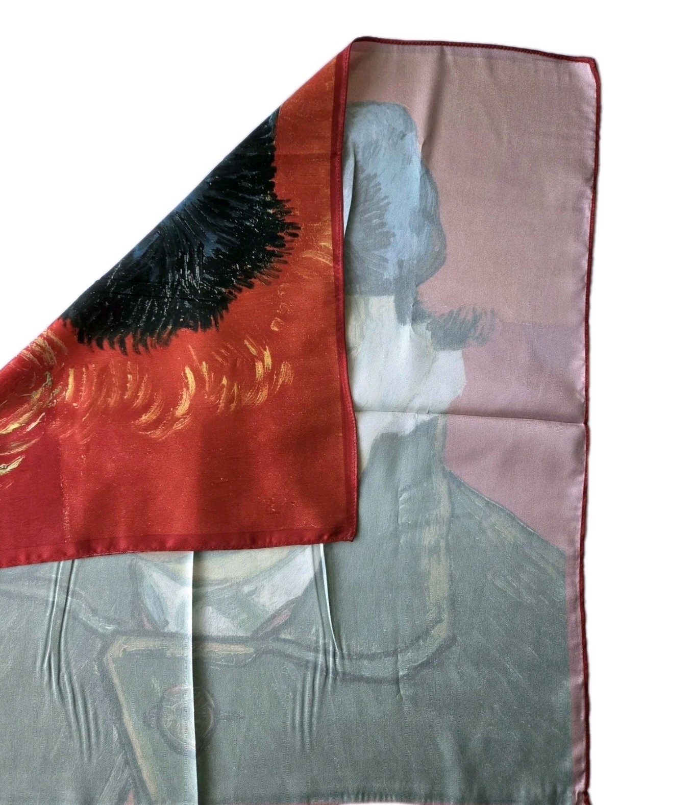 NEW Van Gogh Self Portrait Art SCARF Faux Silk Red Impressionism Man 21″ READ