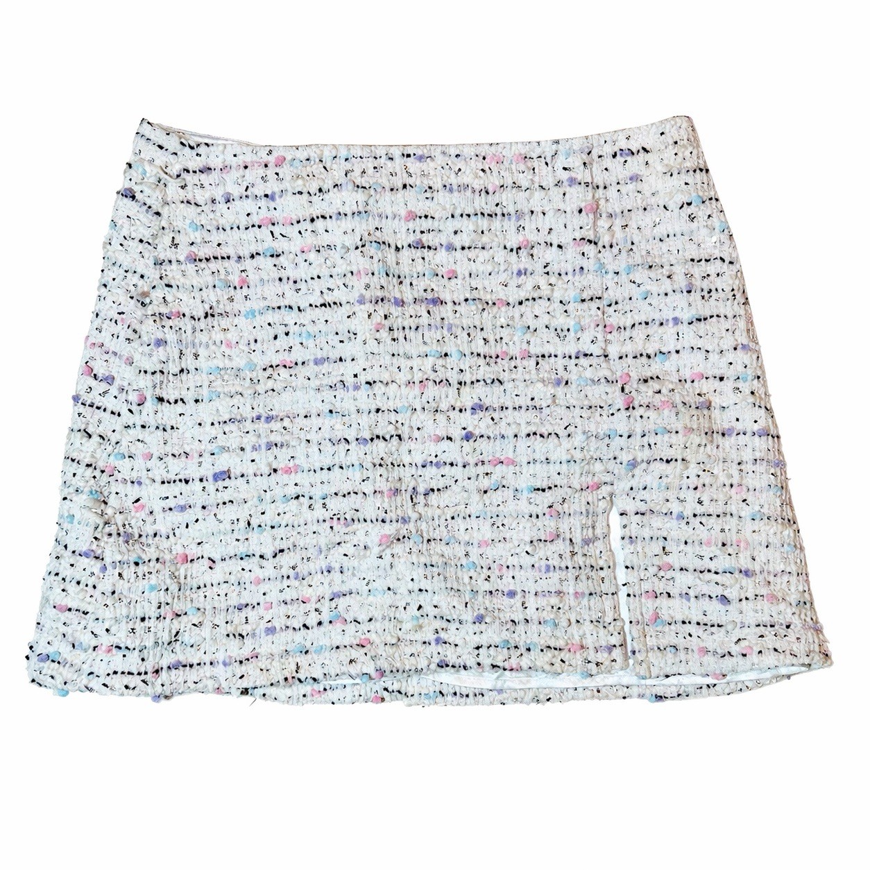 Olivaceous Tweed Mini Skirt Womens Small White Multicolor Boucle Chic