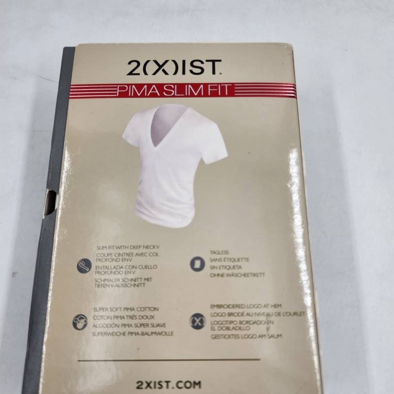 2(X)IST Pima Cotton Slim Fit Deep V-Neck Undershirt Men’s M White Short Sleeve