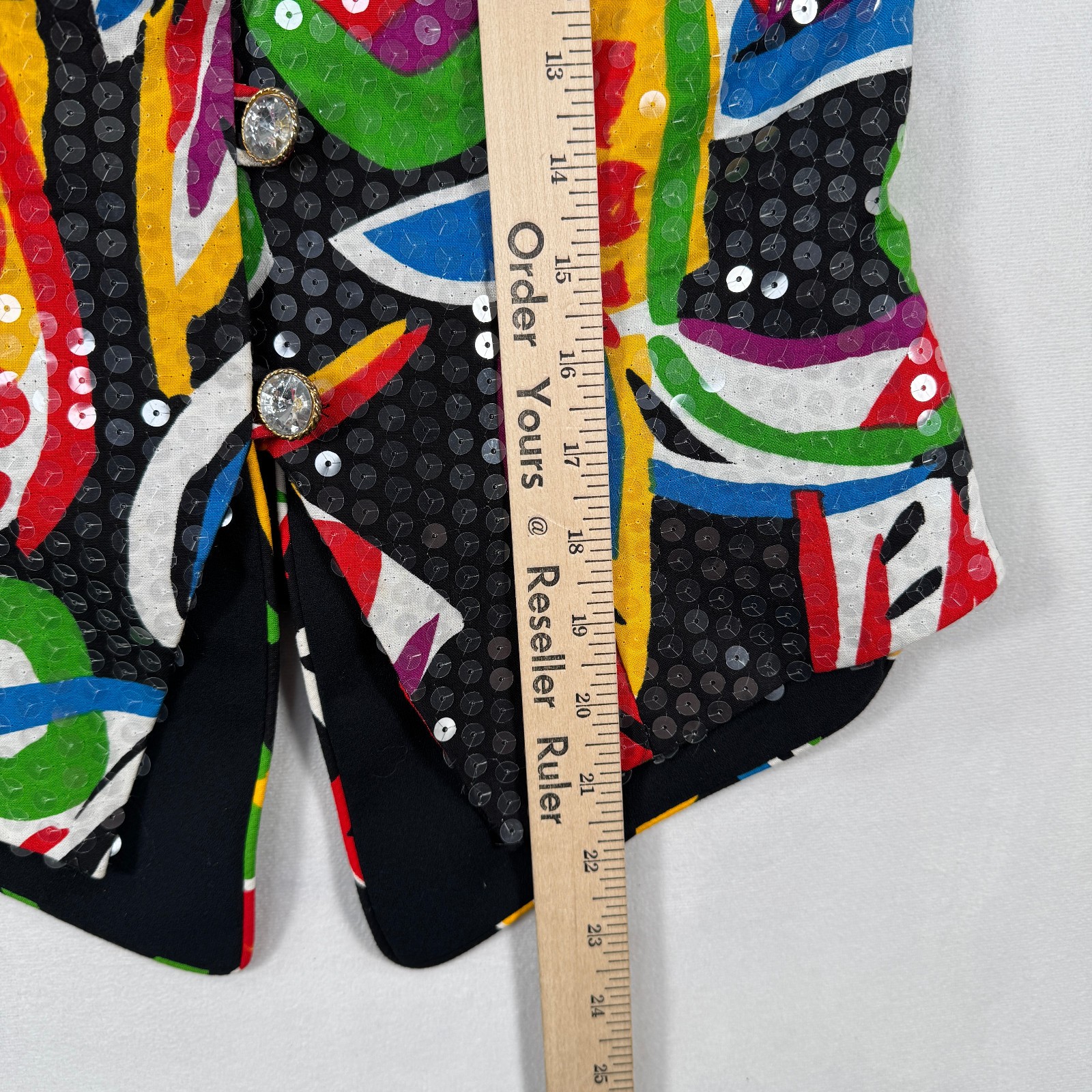 Saks Fifth Avenue Colorful Jacket Sequins Buttons 100% Cotton Fashion, Size 6