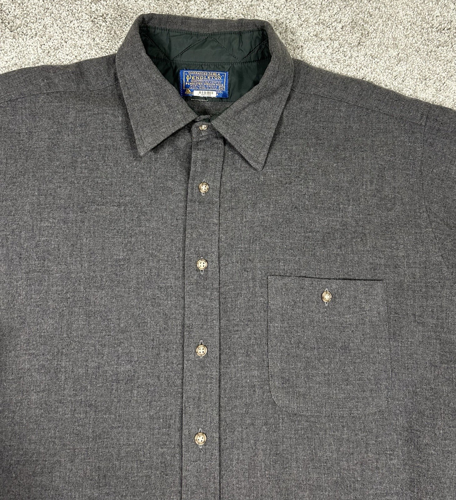 Vtg Pendleton Virgin Wool Shirt Men’s XL Gray Suede Elbow Pads Made In USA