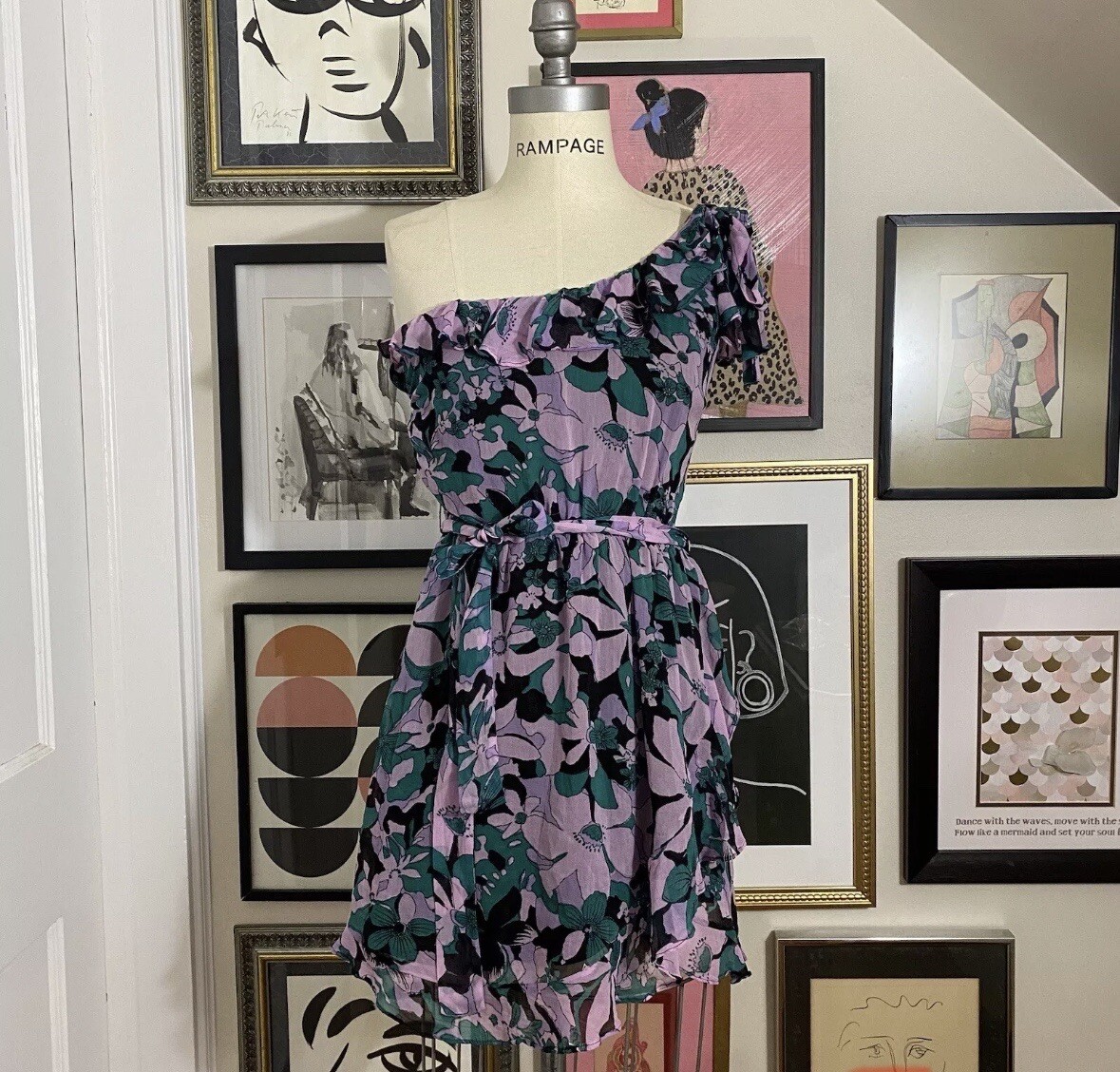 For Love and Lemons women’s Maritza floral multicolor one shoulder dress M