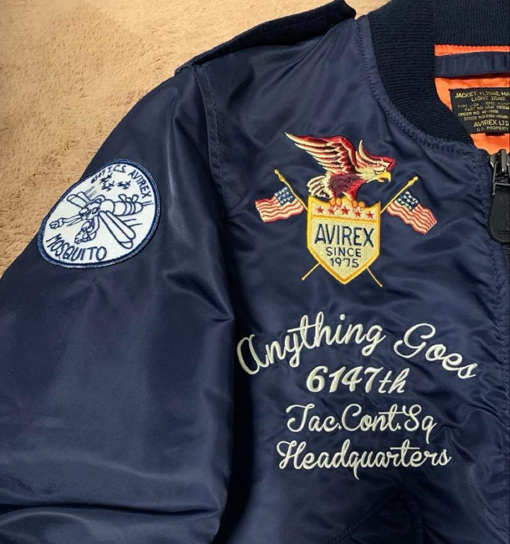 AVIREX L-2 5th AIR FORCE AVIR Flight Jacket Blouson Coat Men Size M Navy Genuine