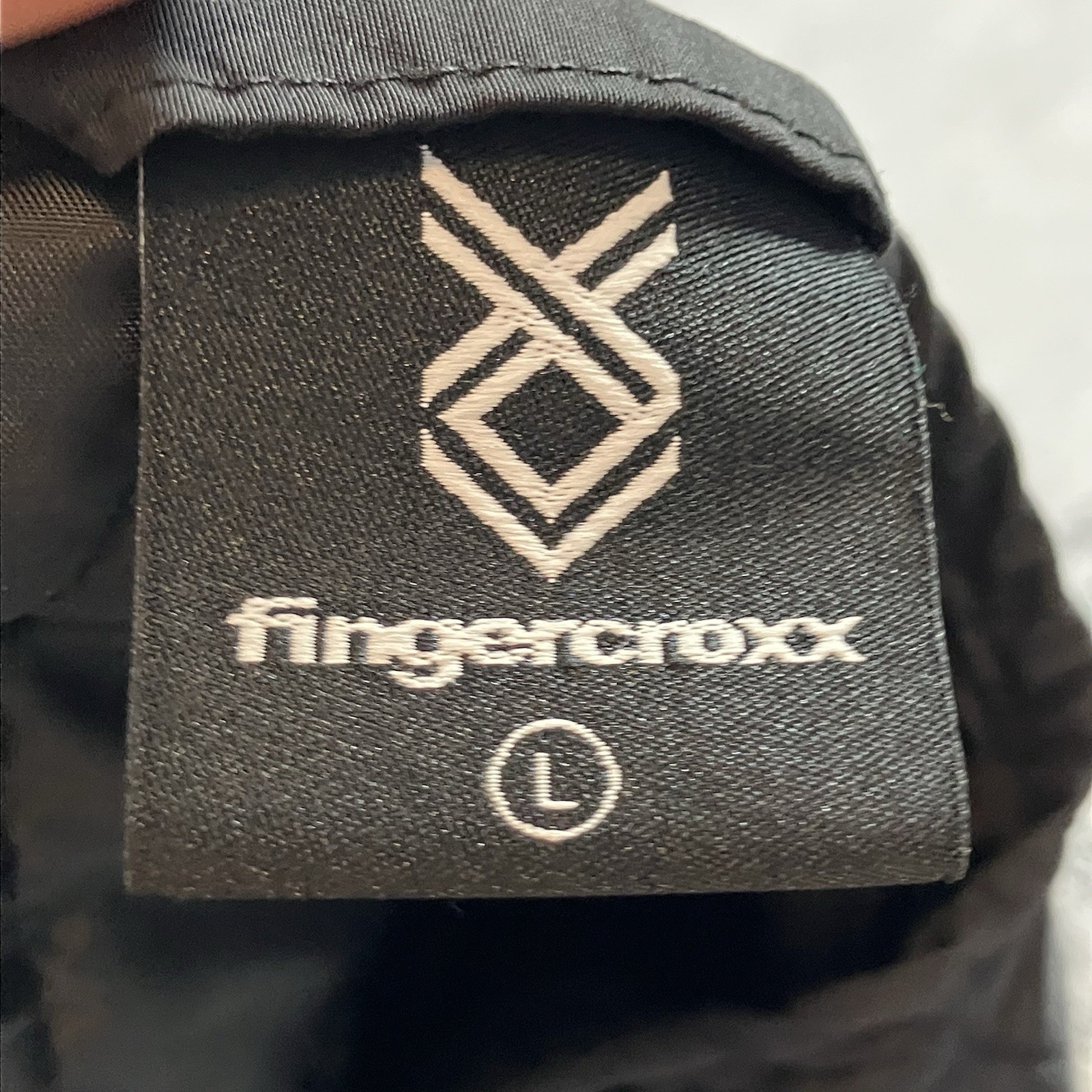 FINGERCROXX Jacket Mens Size Large Black Quilted Military Style Logo Ribbed Cuff