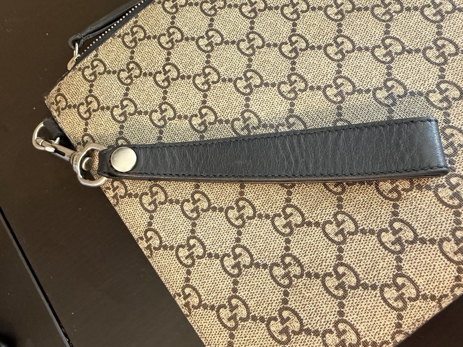 GG Supreme Monogram Tiger L’Aveugle Zip Wristlet Pouch Beige