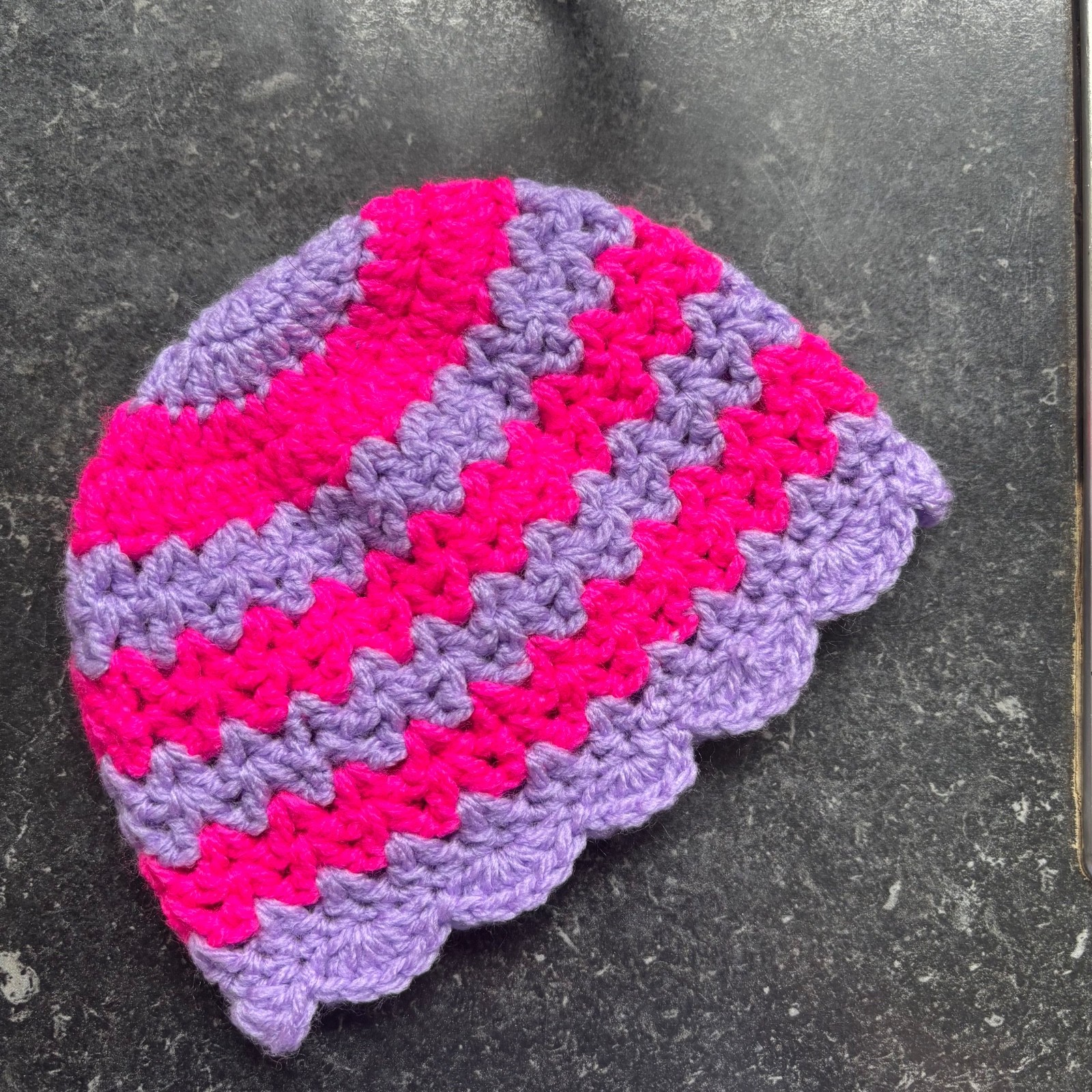 Handmade Crochet Newborn Baby Hat Beanie Purple Striped Boho Retro Cute Summer