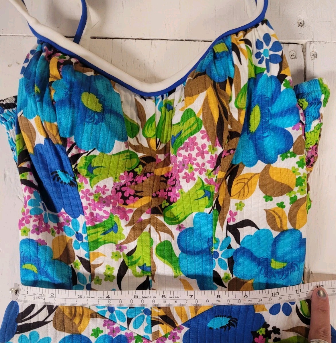 VINTAGE 60s SWIM DRESS DEWEESE DESIGN SWIM & SUN FASHIONS MOD FLORAL BEACH XS