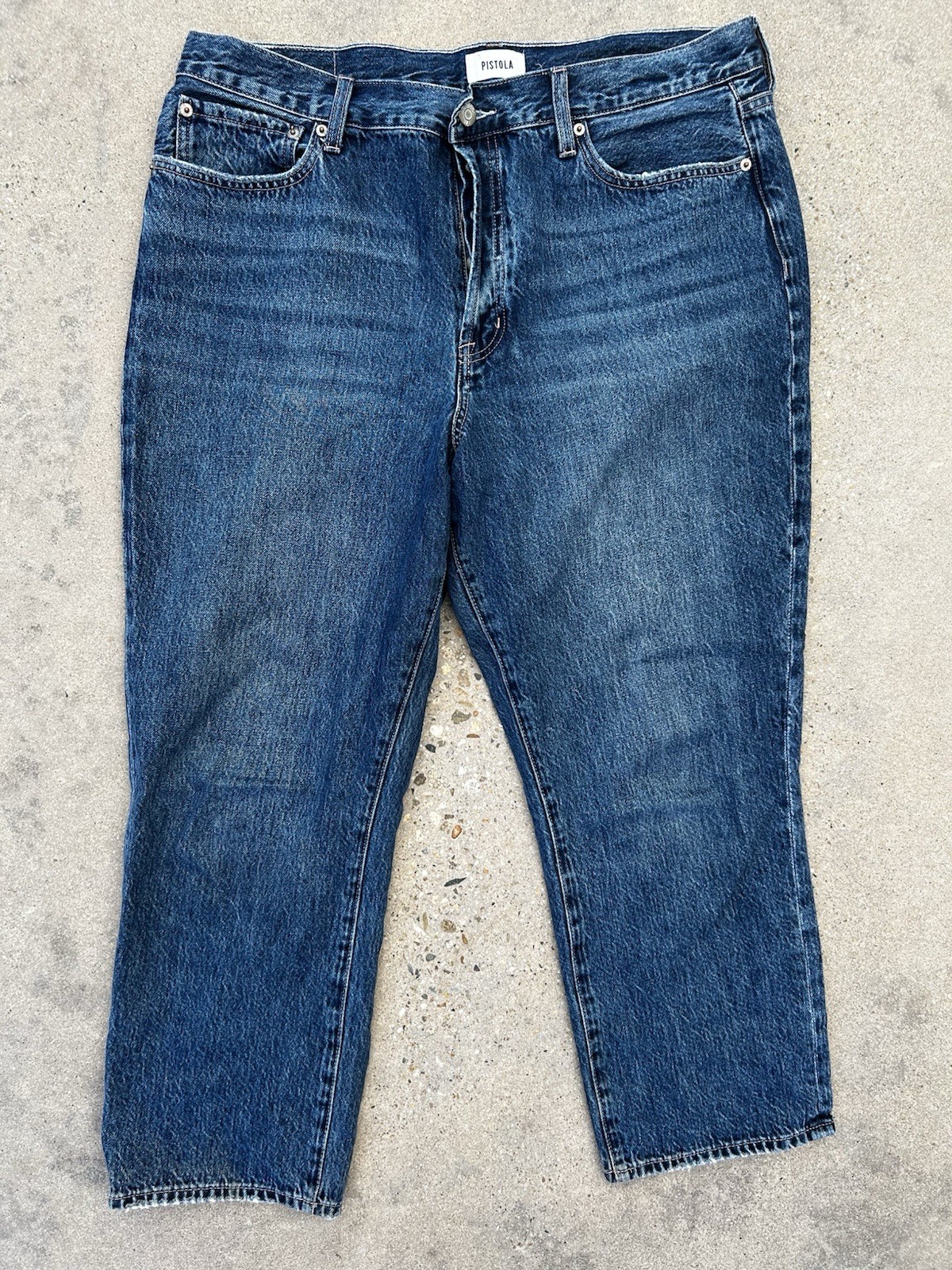 Pistola Straight Leg Crop Denim Blue Jeans Distressed Medium Wash 33W x 25.5L