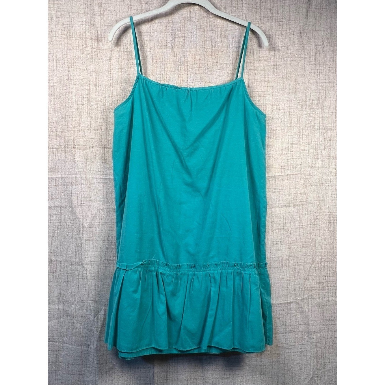 Loft Sun Dress Turquoise Short Sleeveless Ruffles Cotton Blend Women’s Medium
