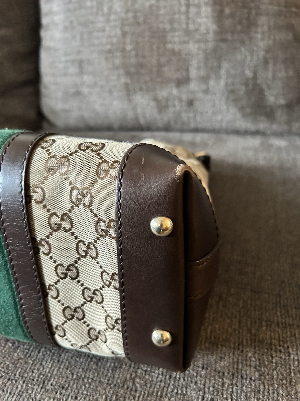Gucci GG Web Stripe Shoulder Bag, Zip Closure, Gold Hardware, Lined, Pockets