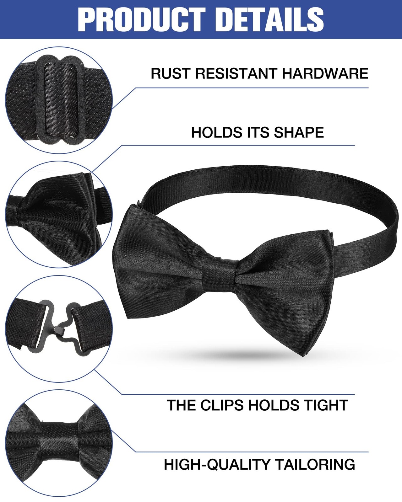Hercicy 20 Pieces Bow Ties for Men, Formal Satin Solid Tuxedo Adjustable Leng…