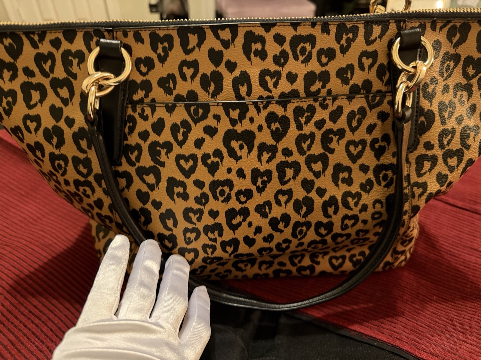 Coach Leopard Print Tote Zip Top Lined Inner Pockets Gold Hardware Dust Bag