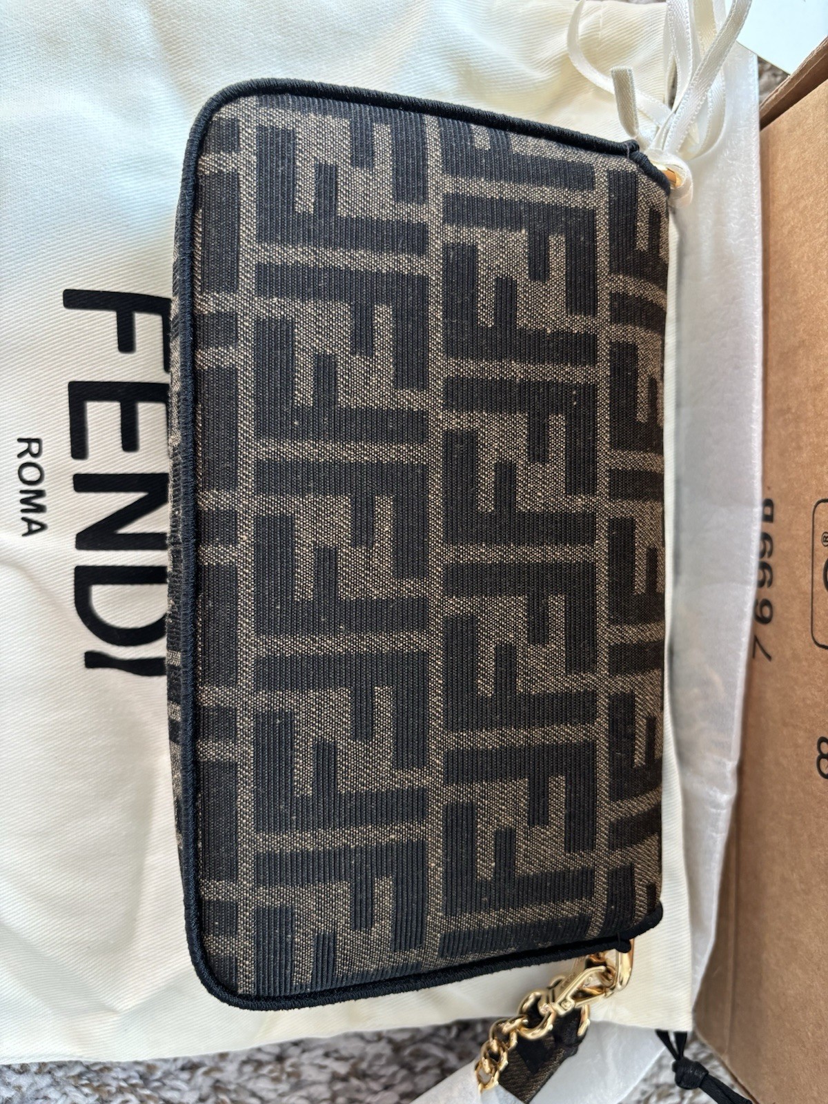 Fendi Zucca FF Mini Baguette Shoulder Bag Brown/Black w Strap Dust Bag