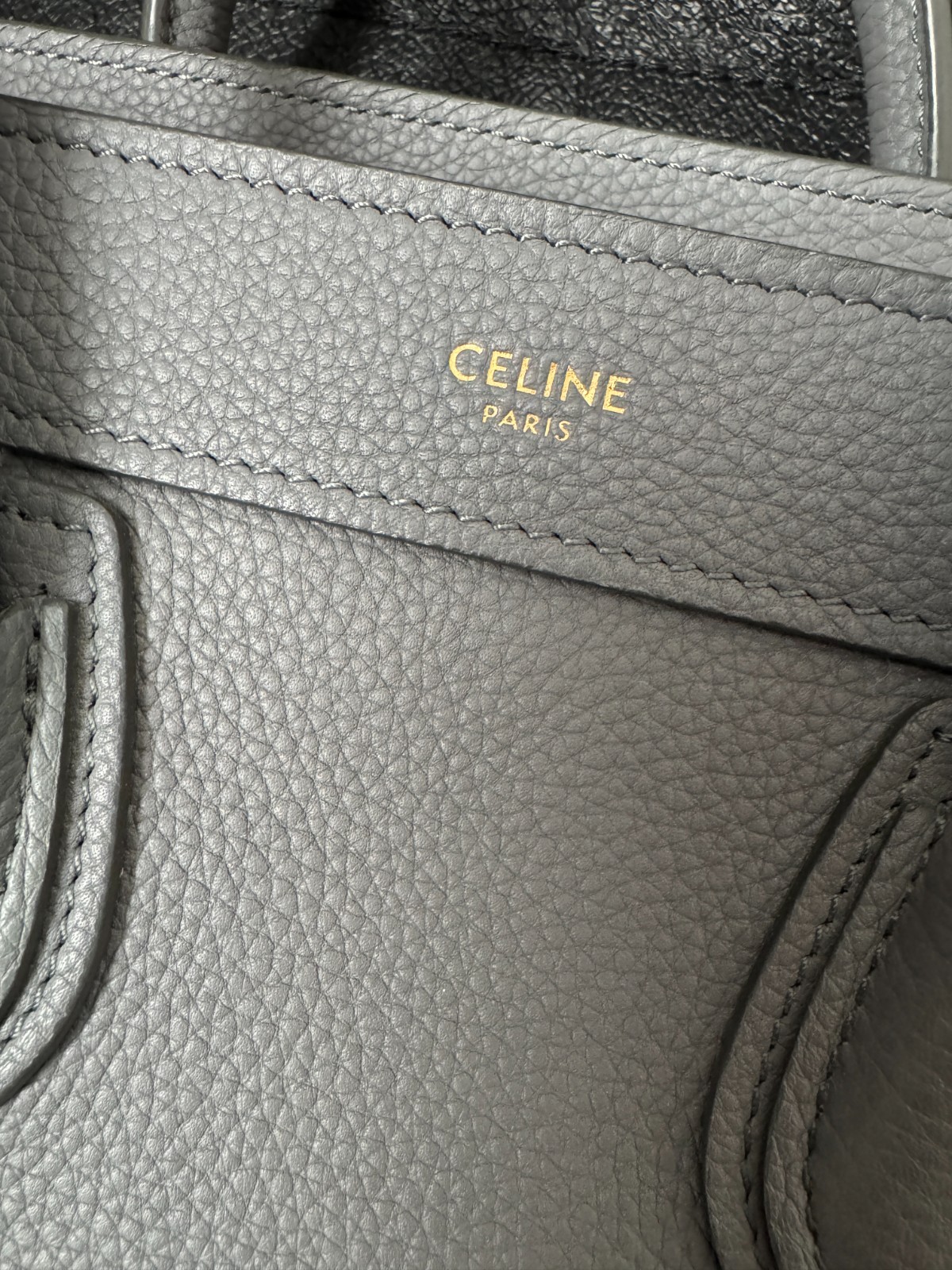 CELINE Luggage Nano Shopper Shoulder Bag Purse Handbag Calf Leather Grey Gold HW