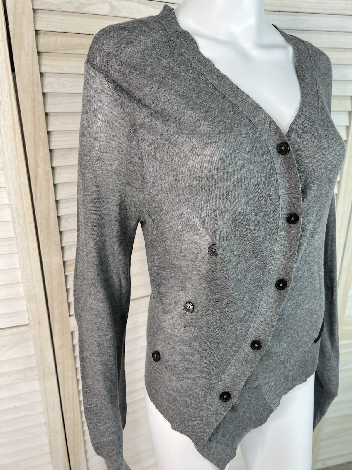 Ann Demeulemeester Sweater Cardigan Gray Black Asymmetrical Buttons Size 42