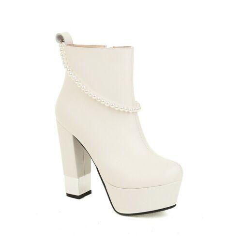 Women High Heel Platform Beads Ankle Boot Shoes Wedding Pumps Mary Janes Fashion