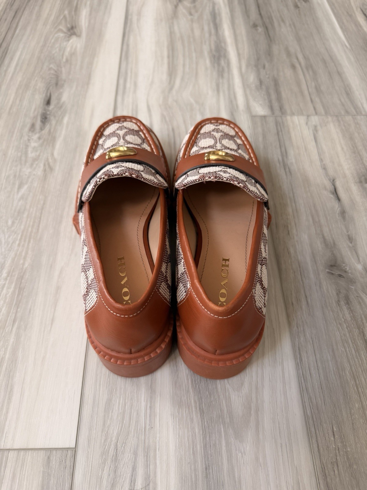 NEW!!! Coach Leah Signature Jacquard Lug Sole Loafers Cocoa Burnished Amber 9M
